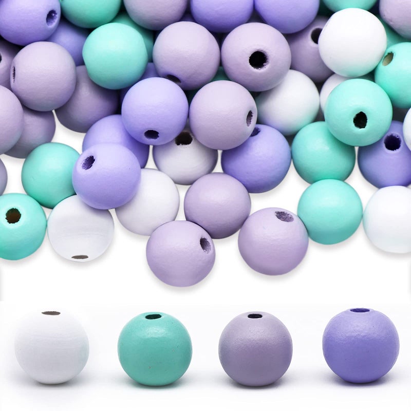 Omlisca 200 Pieces Wooden Beads 16mm Mermaid Theme Colorful Round Wooden Craft Bead Large Hole Loose Spacer Beads for DIY Jewelry Garland Decor  4 Colors - Image 1